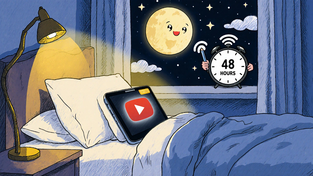 Phone downloading a movie over Wi-Fi at night with glowing download icon