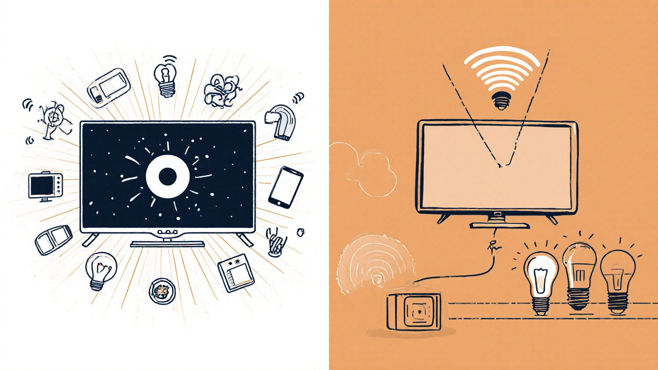 Split-screen: chaotic buffering on left, smooth streaming on right, showing the difference of a dedicated network.