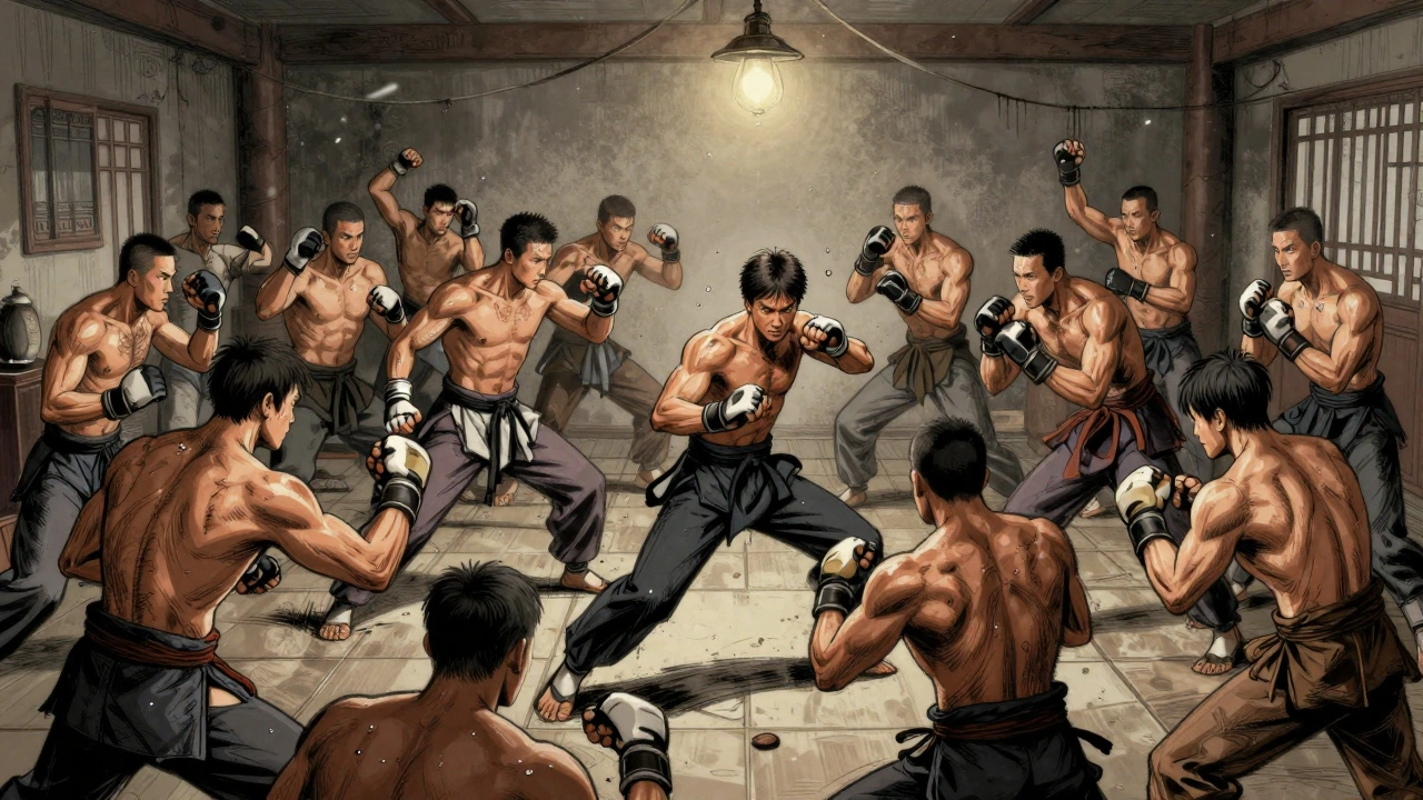 Donnie Yen fights 15 opponents in one continuous martial arts sequence, sweat and motion captured in gritty detail.