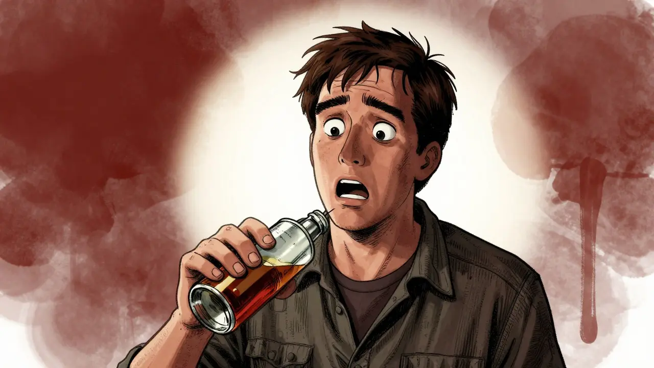 Jonah Hill staring in silent horror after spilling a drink, face filled with panic.