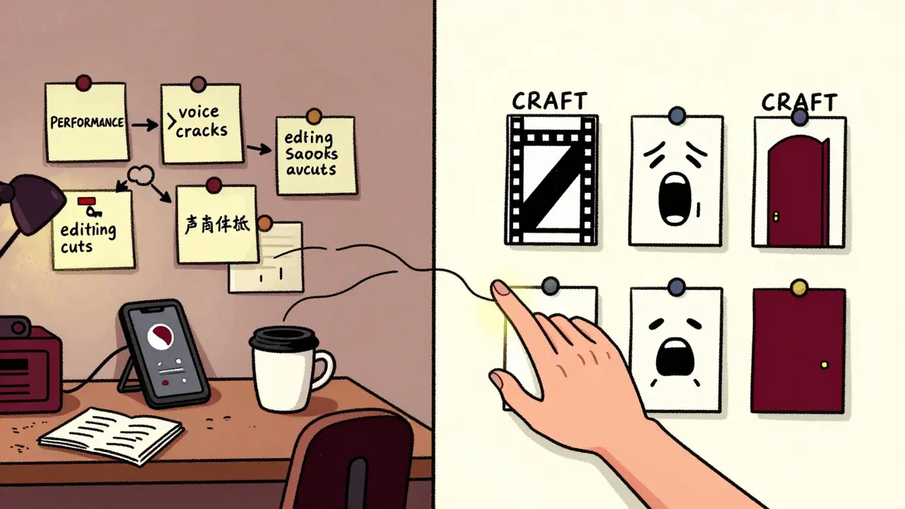 Split illustration showing performance details on one side and craft elements on the other, connected by light.
