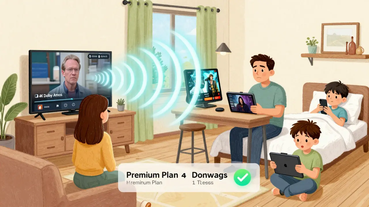 A family of four each streaming different shows on separate devices, all at once with no conflicts.