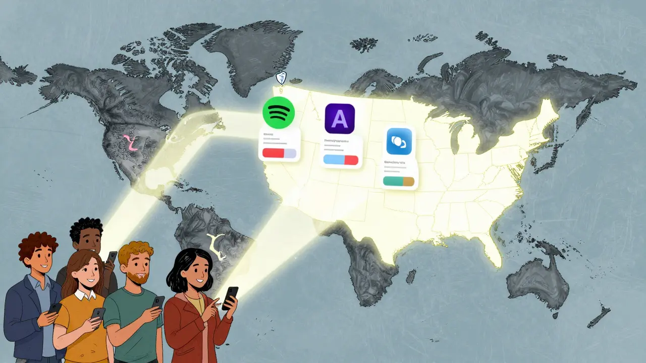 A global map showing subscription apps transforming into easy cancel buttons, inspired by U.S. FTC rules.