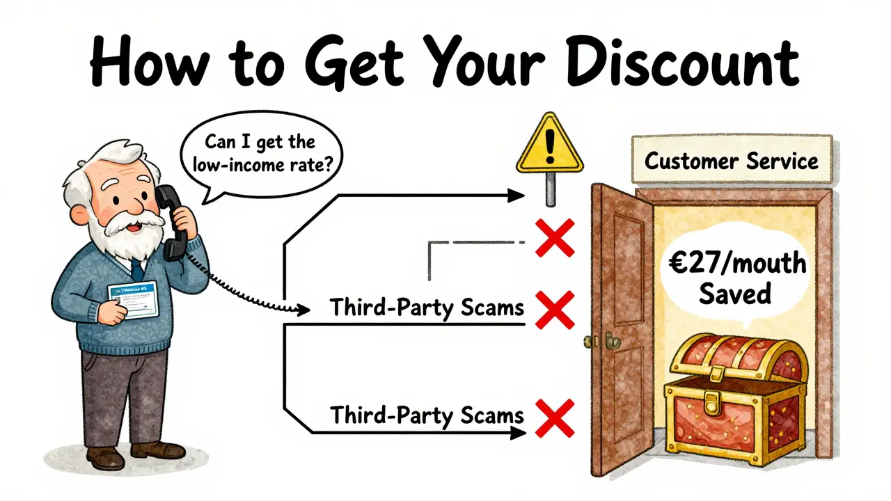 A whimsical flowchart showing how seniors can access discounted streaming rates while avoiding scams.