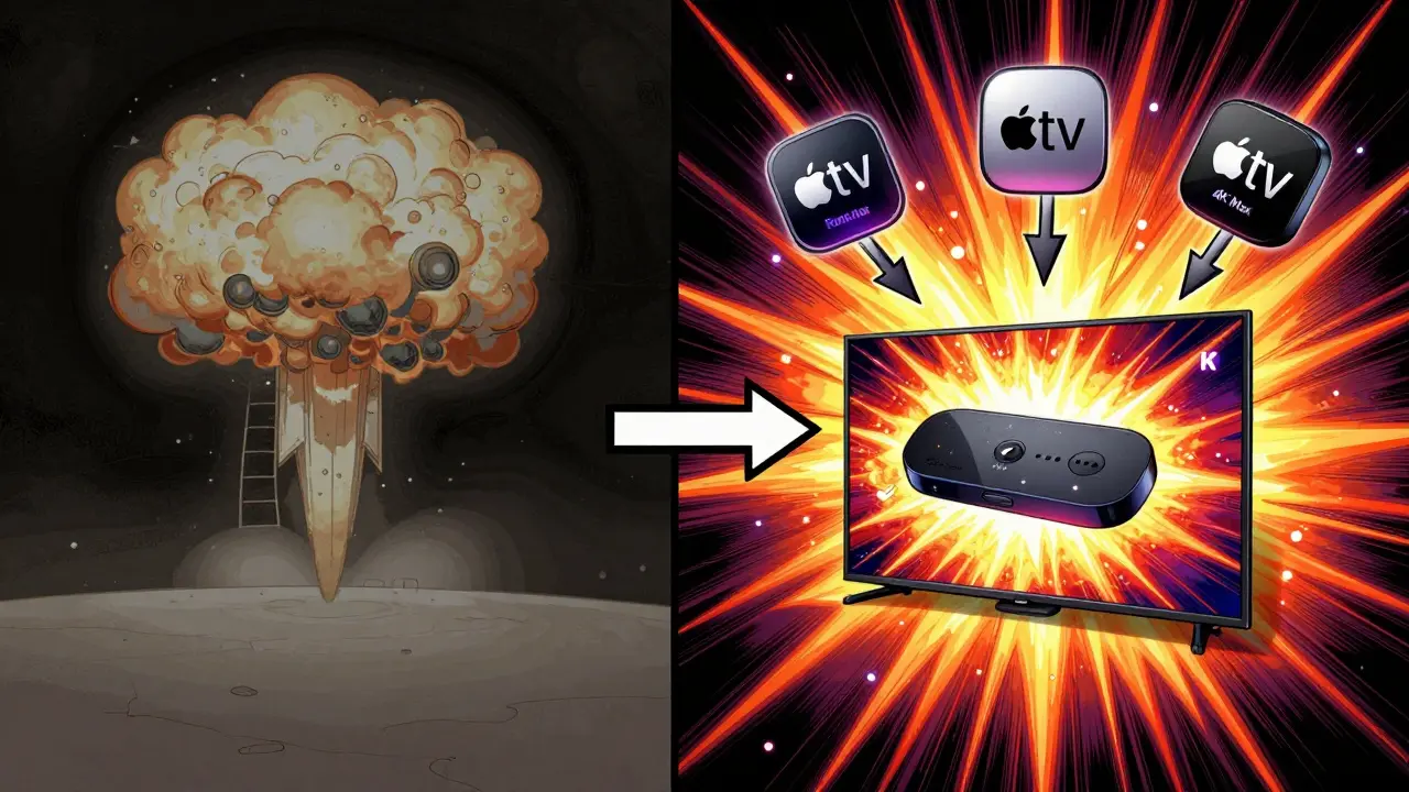 Split-screen comparison: dull vs. vivid scene of a space explosion, highlighting the difference between HDR off and on.
